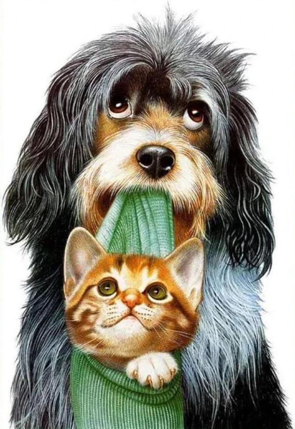 Hond en Kitten Schilderen op Nummers
