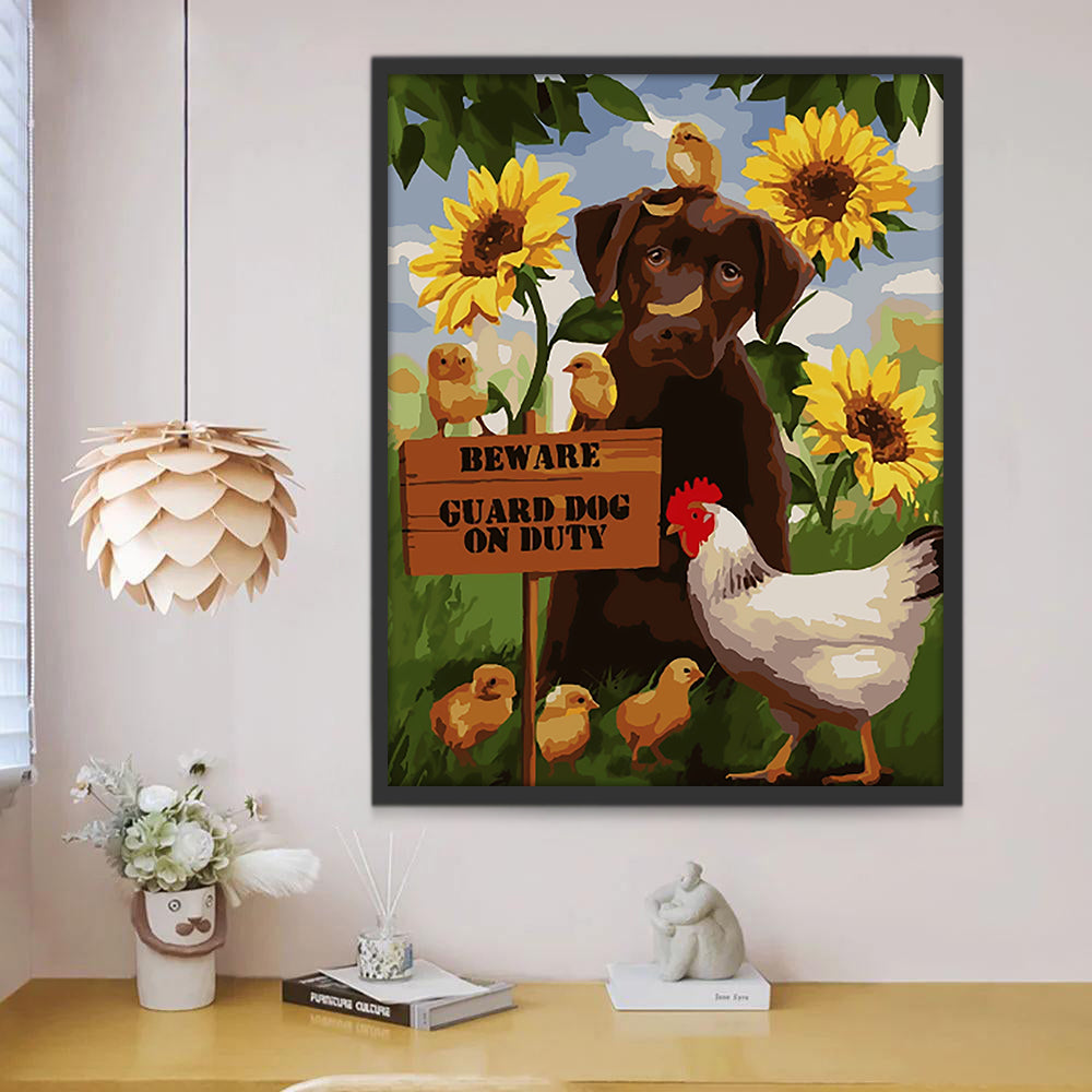 Hond Kuikens Zonnebloemen Schilderen op Nummers