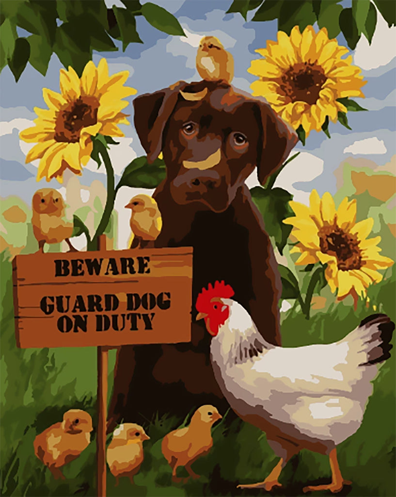 Hond Kuikens Zonnebloemen Schilderen op Nummers