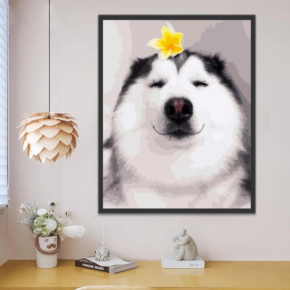 Hond met Gele Bloem op Hoofd Schilderen op Nummers