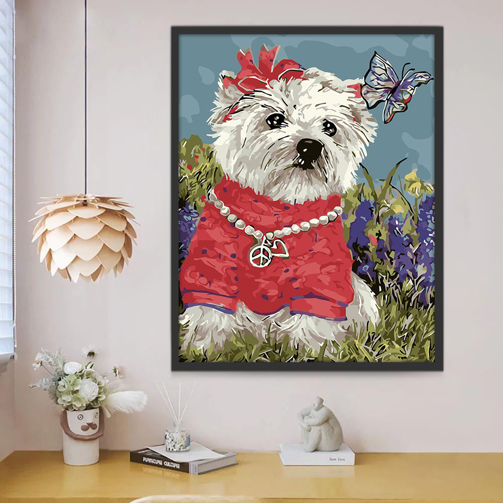 Hond met Parelketting en Vlinder Schilderen op Nummers