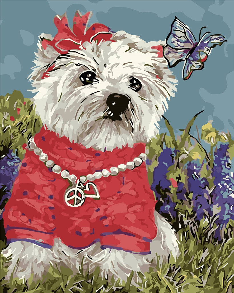 Hond met Parelketting en Vlinder Schilderen op Nummers