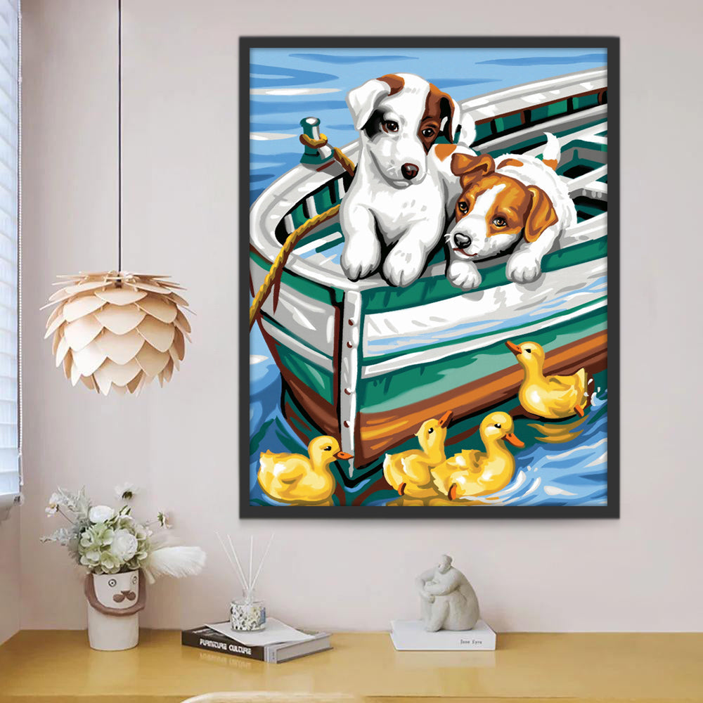Honden in Boot en Eenden in Water Schilderen op Nummers