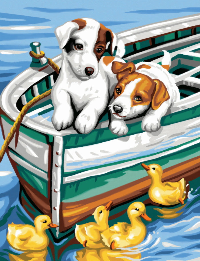 Honden in Boot en Eenden in Water Schilderen op Nummers