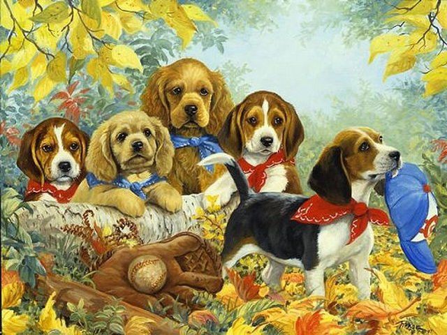 Honden in het Bos Schilderen op Nummers