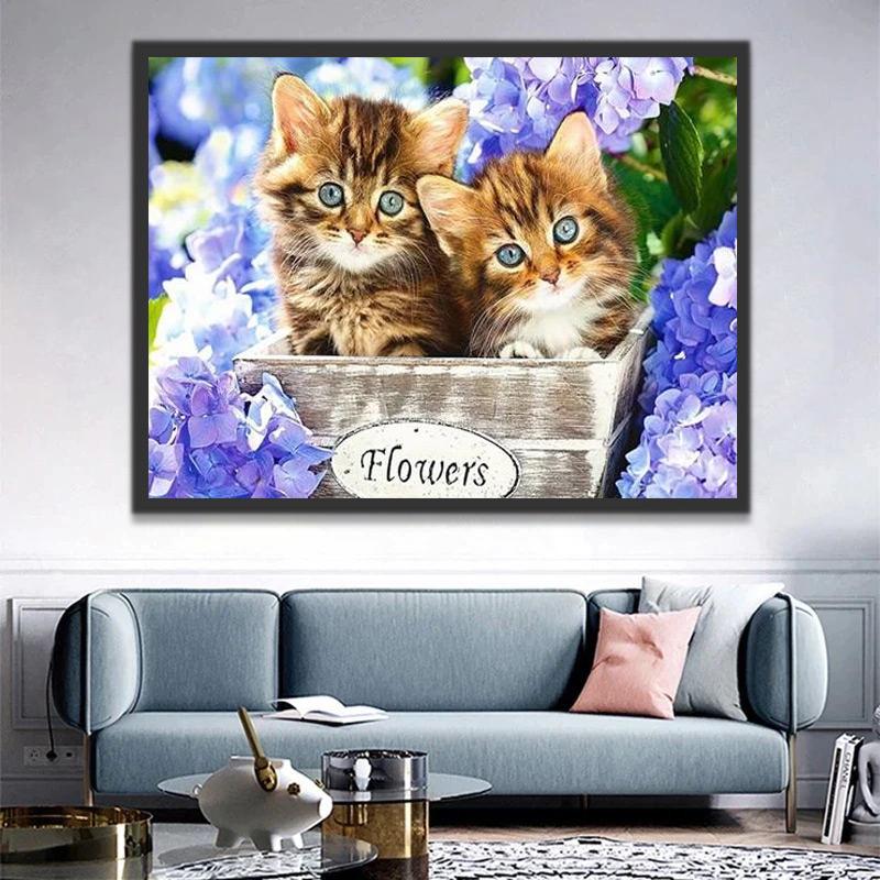 Hortensia en Twee Katten Schilderen op Nummers