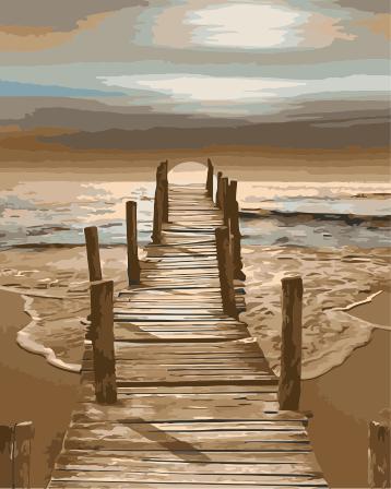 Houten Pier aan Zee Schilderen op Nummers
