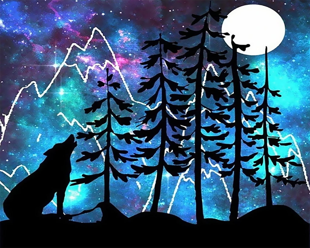Huilende Wolf onder de Sterren Schilderen op Nummers