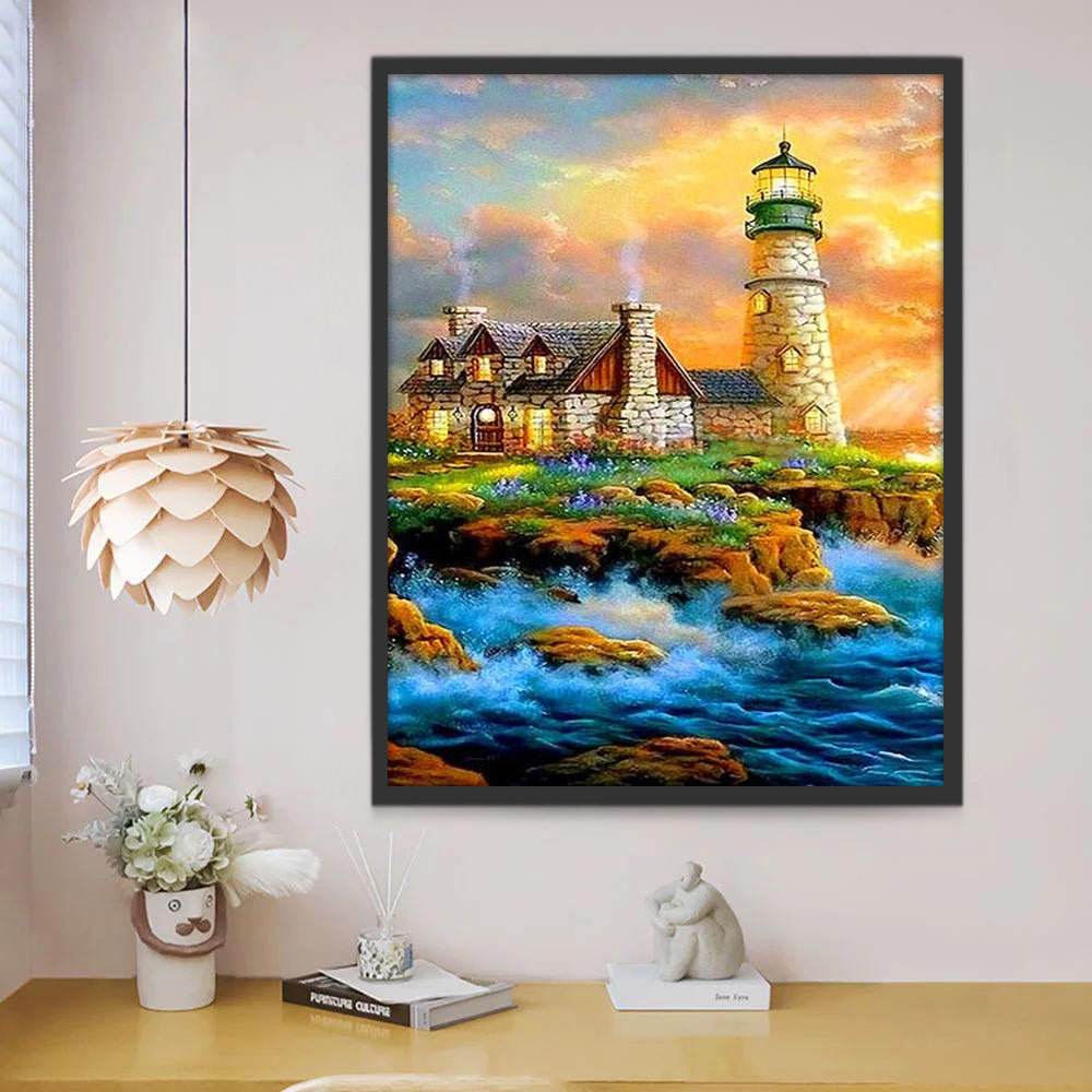 Huis en Vuurtoren aan de Blauwe Zee Schilderen op Nummers