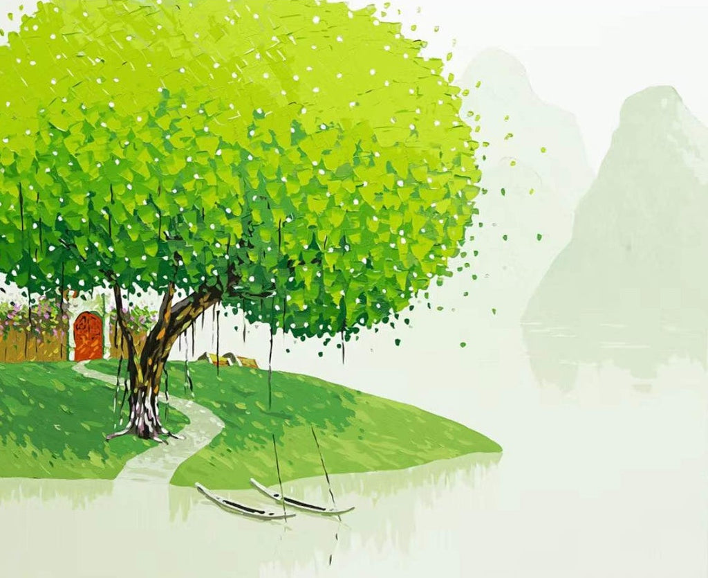 Huizen, Bomen langs de Weg en Boten Schilderen op Nummers
