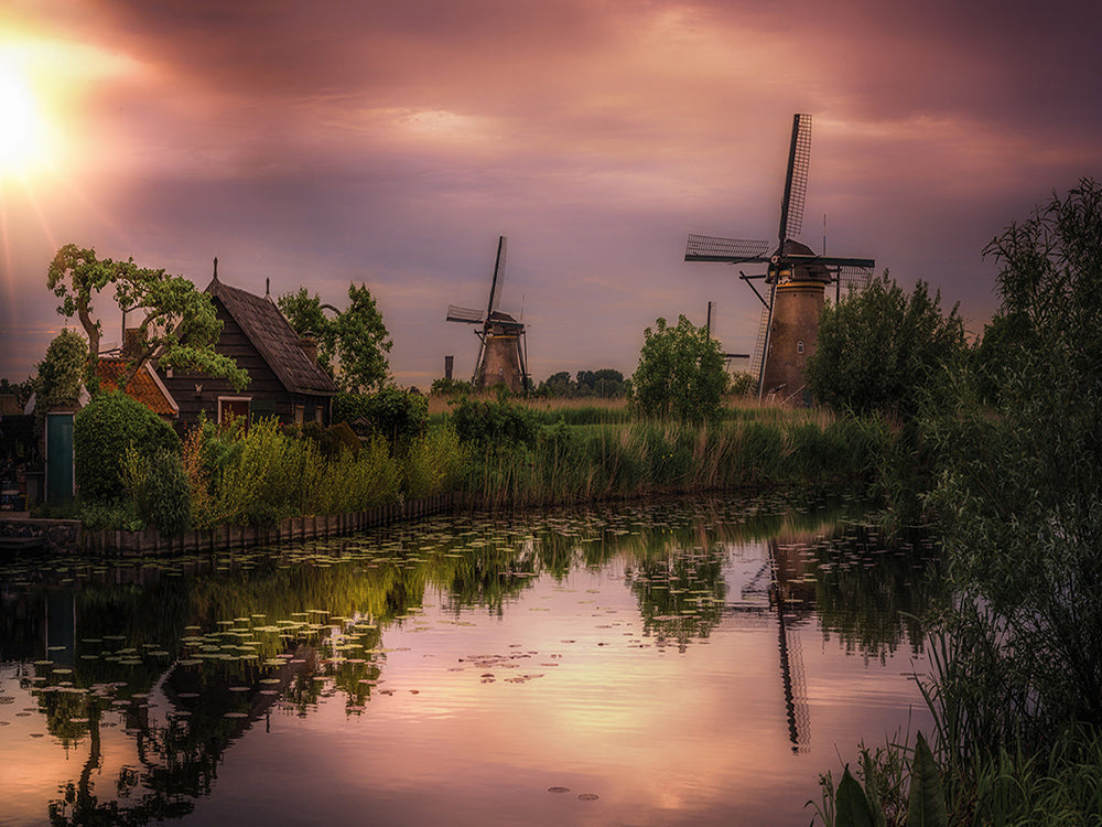 Hutten bij de Rivier en Windmolens Schilderen op Nummers