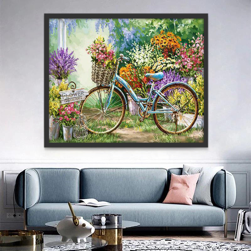 Idyllische Fiets en Bloemenbeeld Schilderen op Nummers