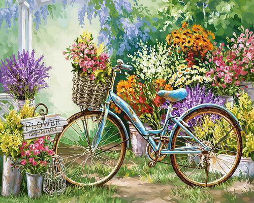 Idyllische Fiets en Bloemenbeeld Schilderen op Nummers