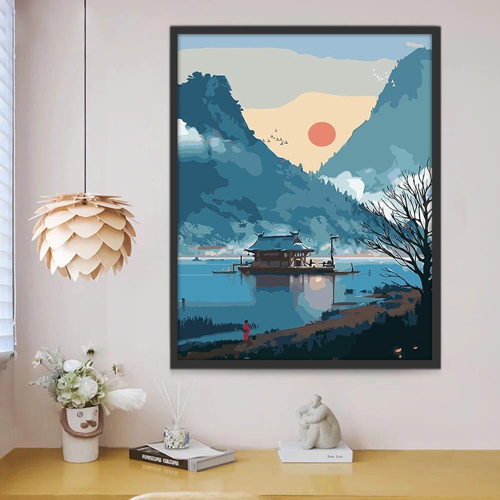 Inktschilderij Bergen en Zee Schilderen op Nummers