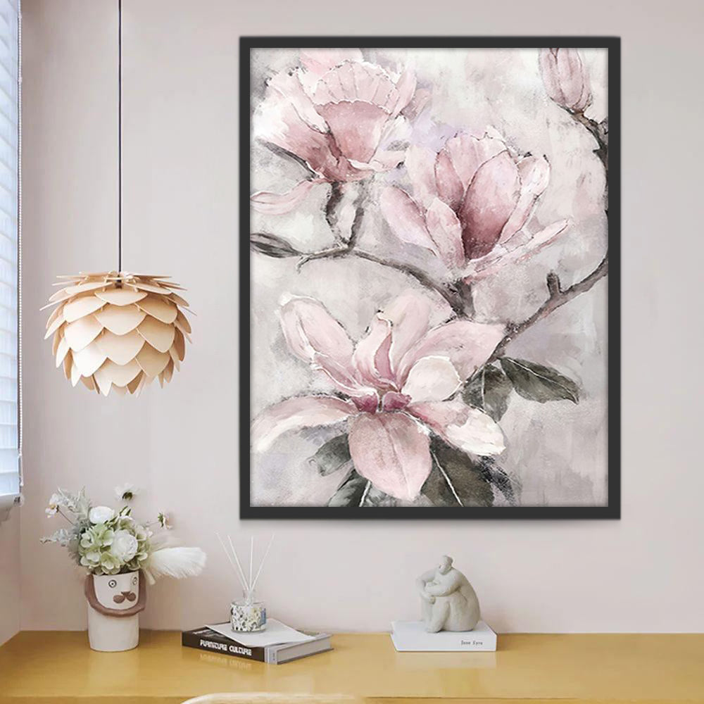 Inktstijl lichtroze bloemen Schilderen op Nummers