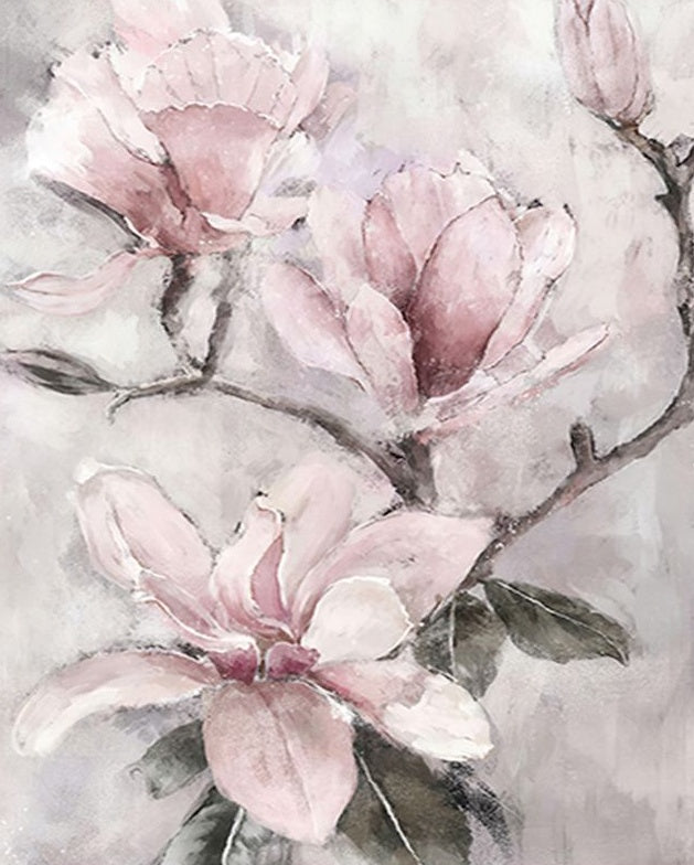 Inktstijl lichtroze bloemen Schilderen op Nummers
