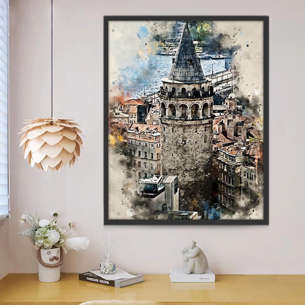 Istanbul op een Aquarel Ansichtkaart Schilderen op Nummers