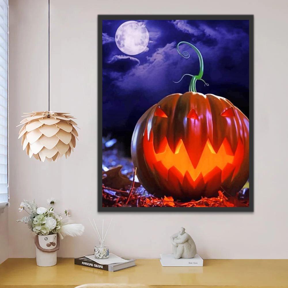 Jack-o'-lantern onder een Paarse Hemel Schilderen op Nummers