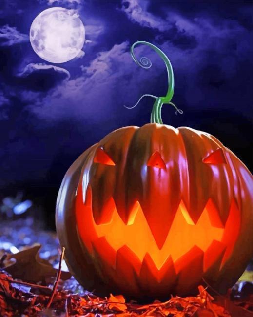 Jack-o'-lantern onder een Paarse Hemel Schilderen op Nummers