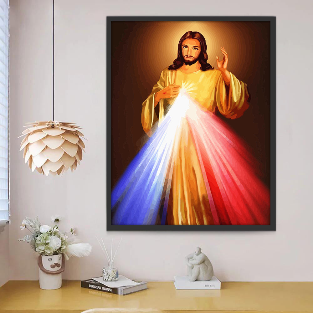 Jezus met Rood Blauw Licht Christendom Schilderen op Nummers