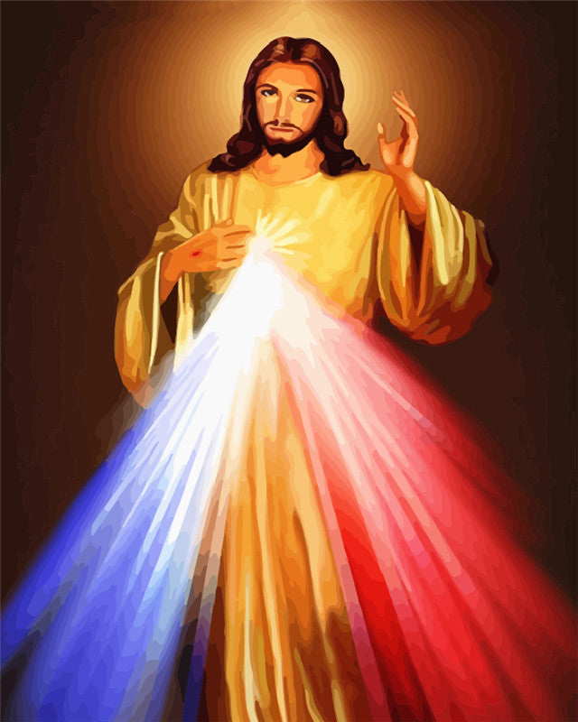 Jezus met Rood Blauw Licht Christendom Schilderen op Nummers