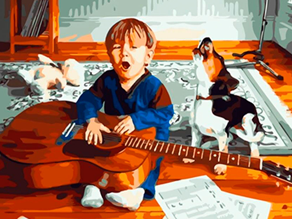 Jongetje en Hond Schilderen op Nummers Kinderen