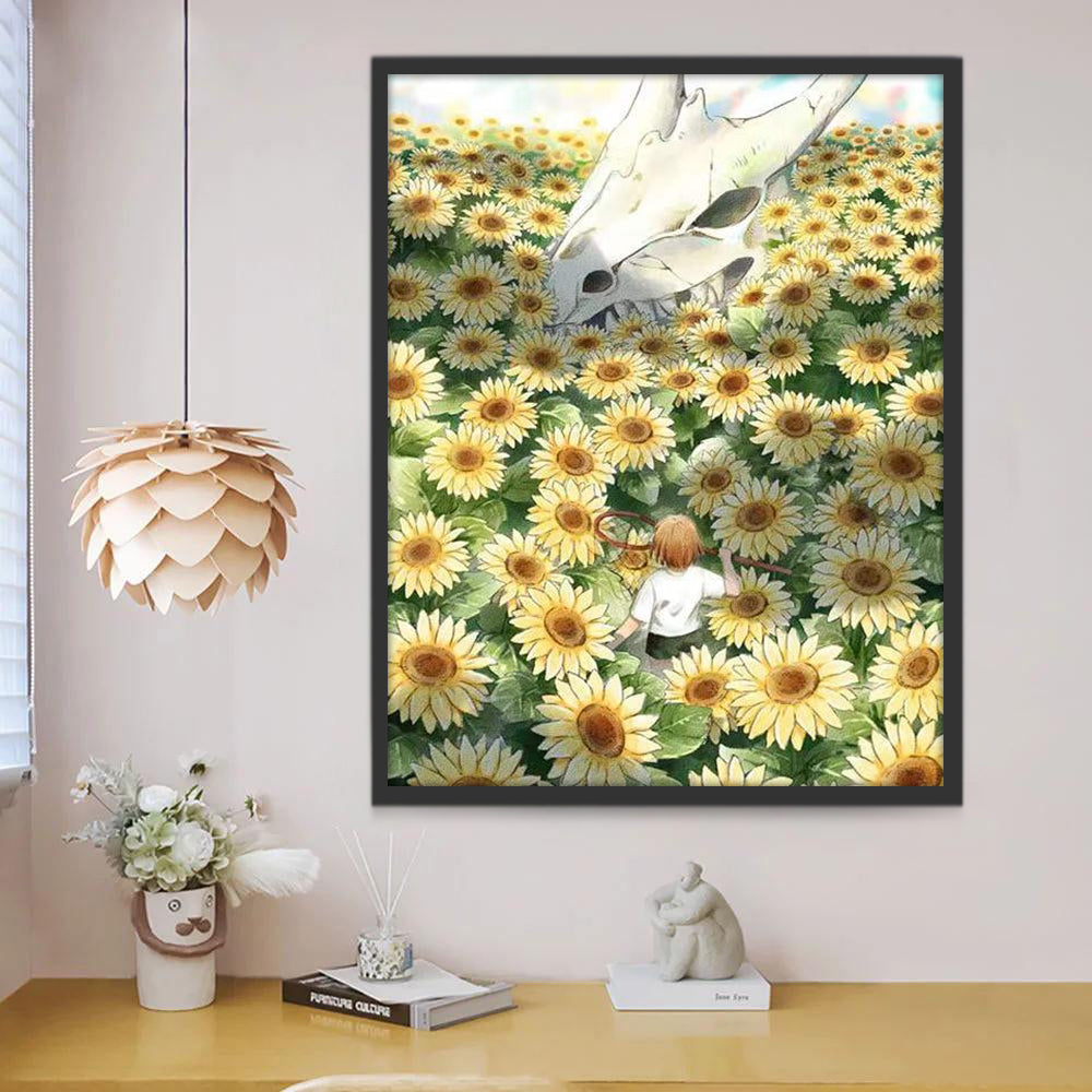 Jongetje in de Zonnebloemstruik Schilderen op Nummers