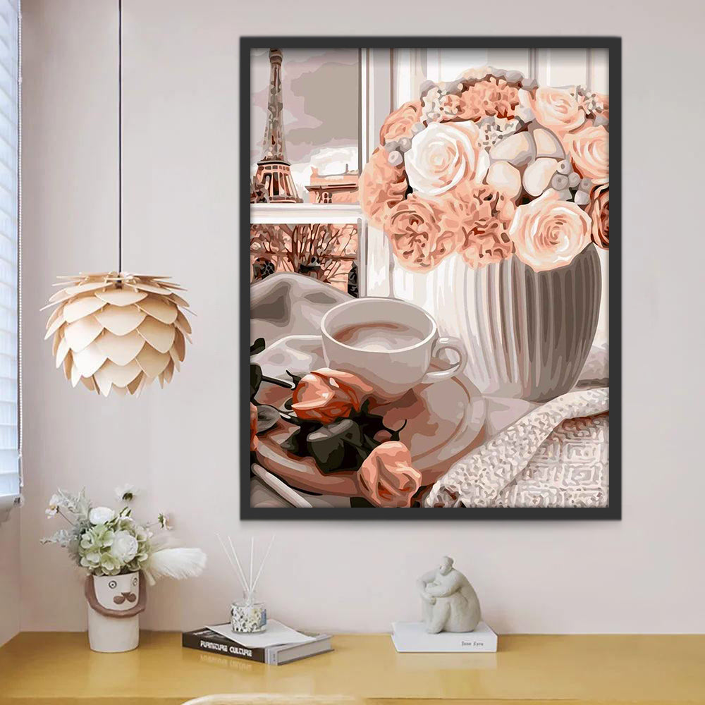 Kamer met bloemen en de toren van Parijs Schilderen op Nummers
