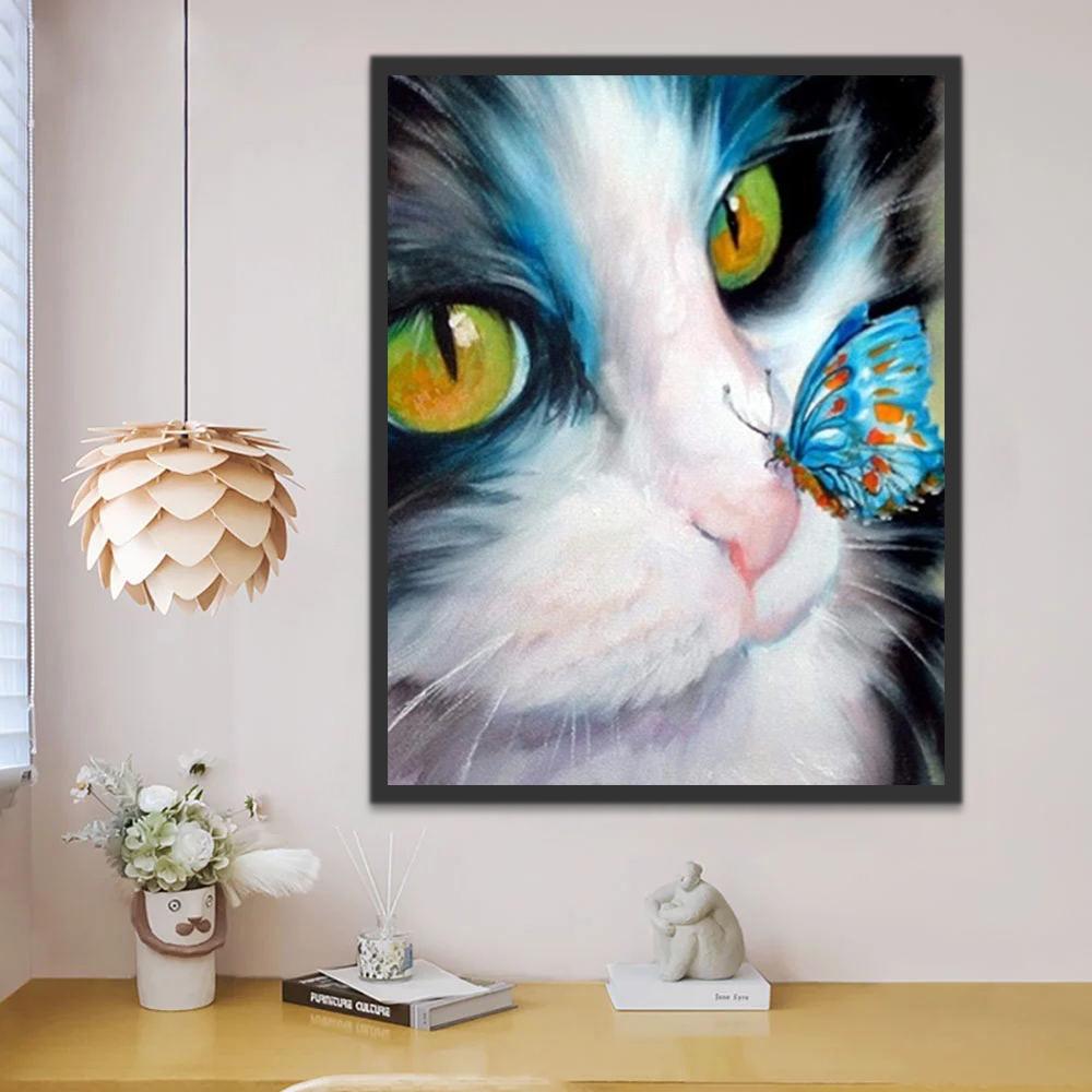 Kat en Blauwe Vlinder Schilderen op Nummers