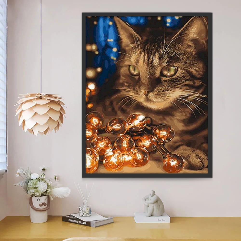 Kat en Gekleurde Lampjes Schilderen op Nummers