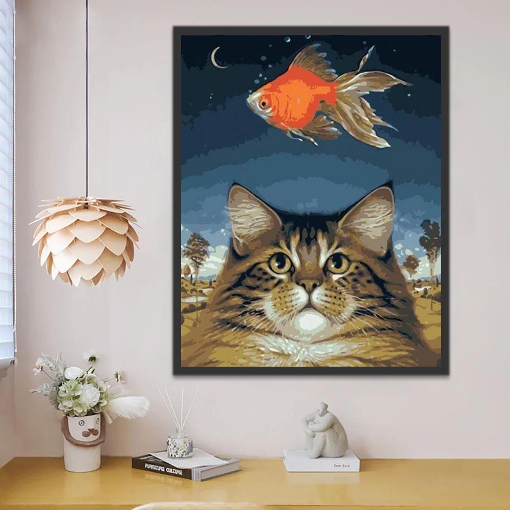 Kat en Goudvis Schilderen op Nummers