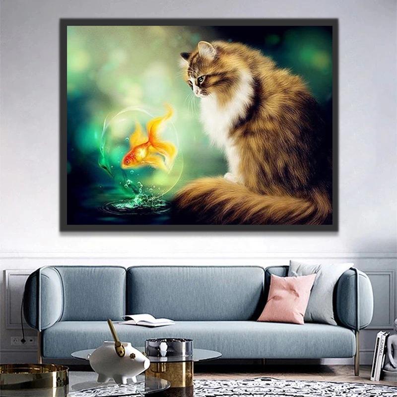 Kat en Goudvis Schilderen op Nummers