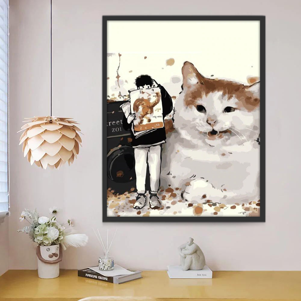 Kat en Jongen Schilderen op Nummers