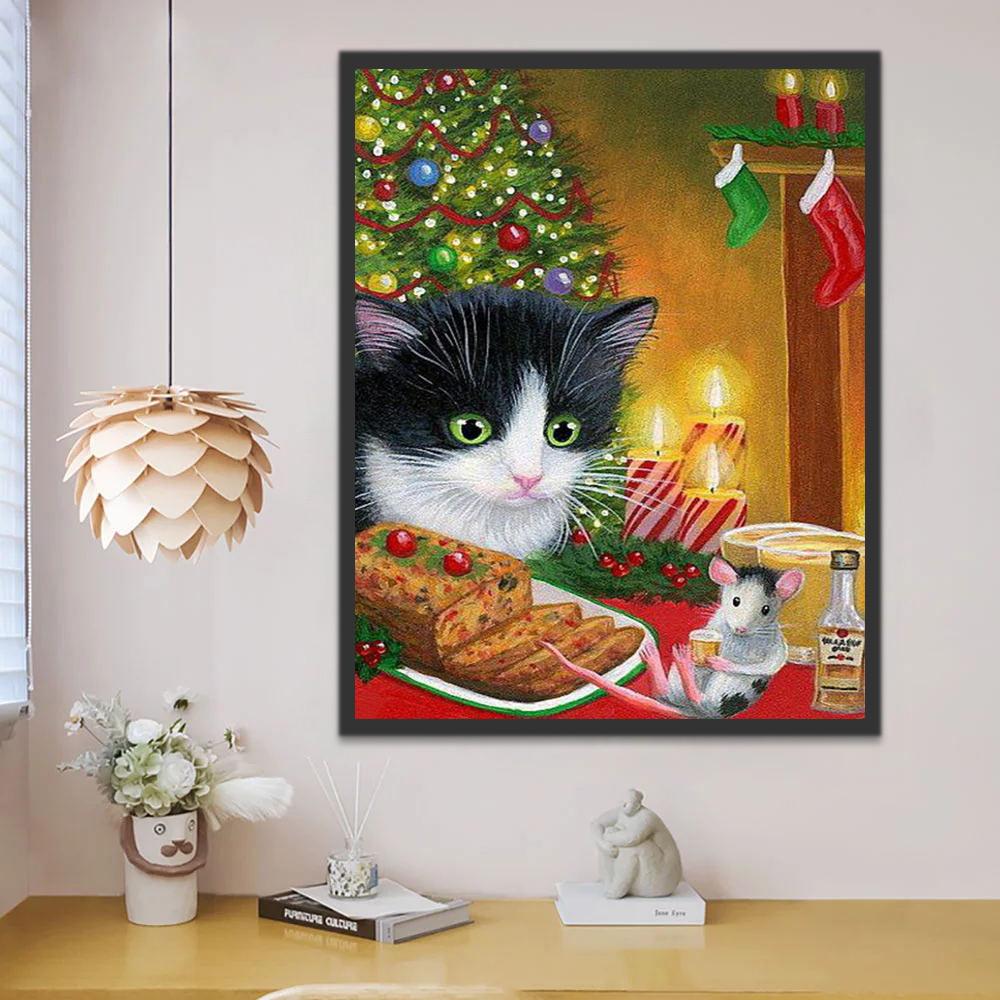 Kat en Muis voor Kerst Schilderen op Nummers