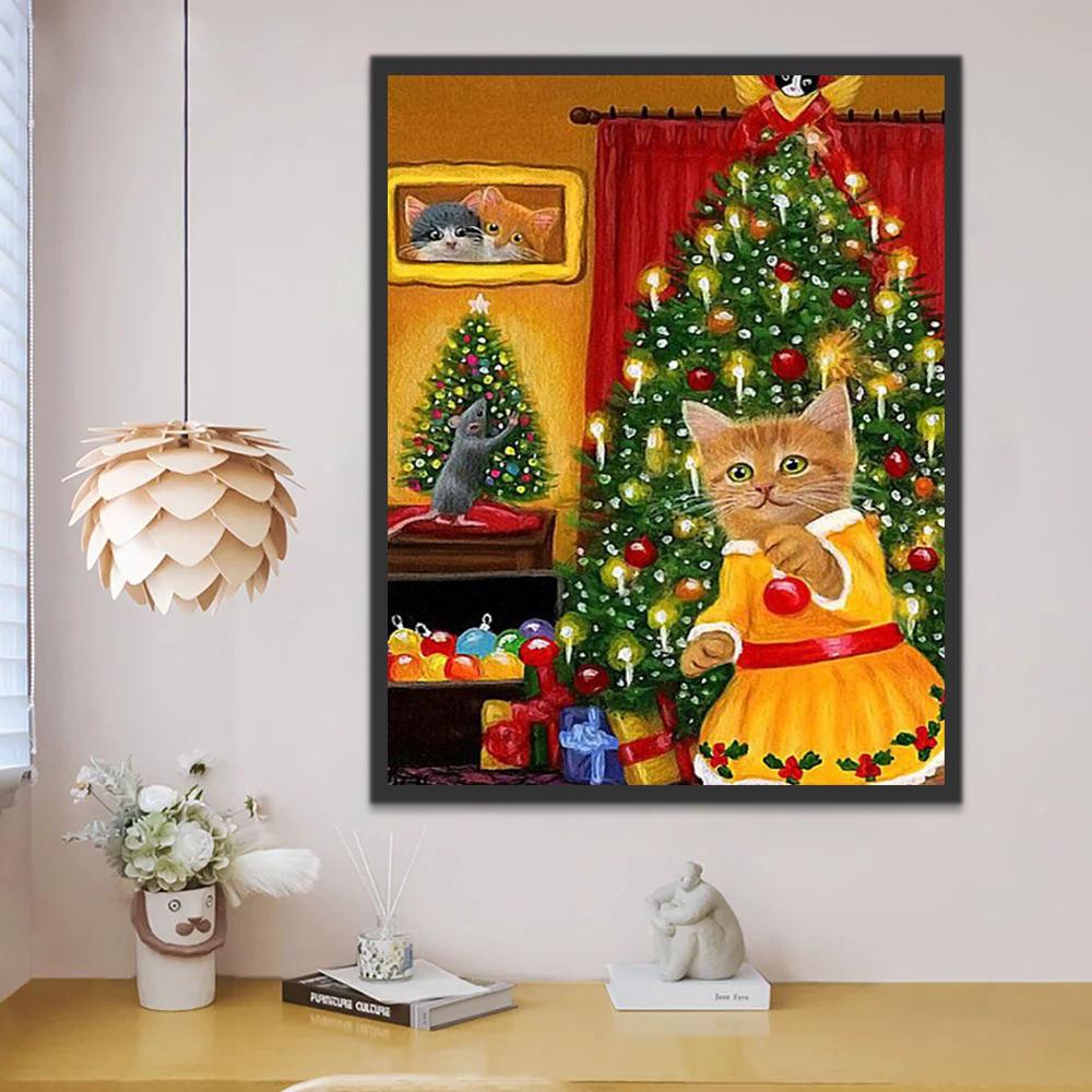 Kat en Muis voor Kerst Schilderen op Nummers