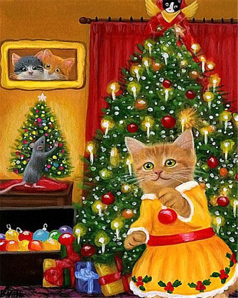 Kat en Muis voor Kerst Schilderen op Nummers