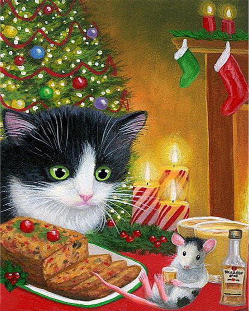 Kat en Muis voor Kerst Schilderen op Nummers