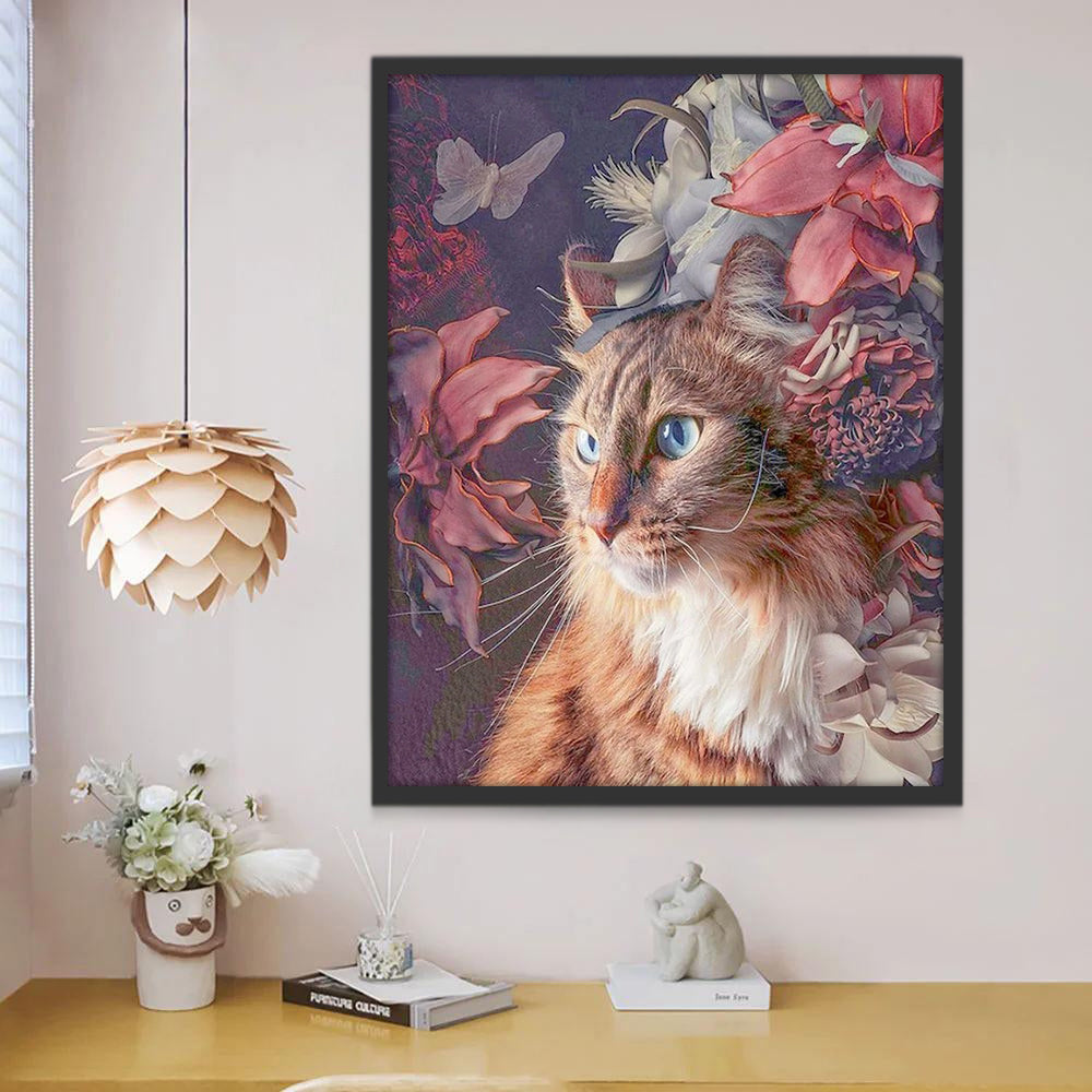 Kat en Roze Bloem Schilderen op Nummers