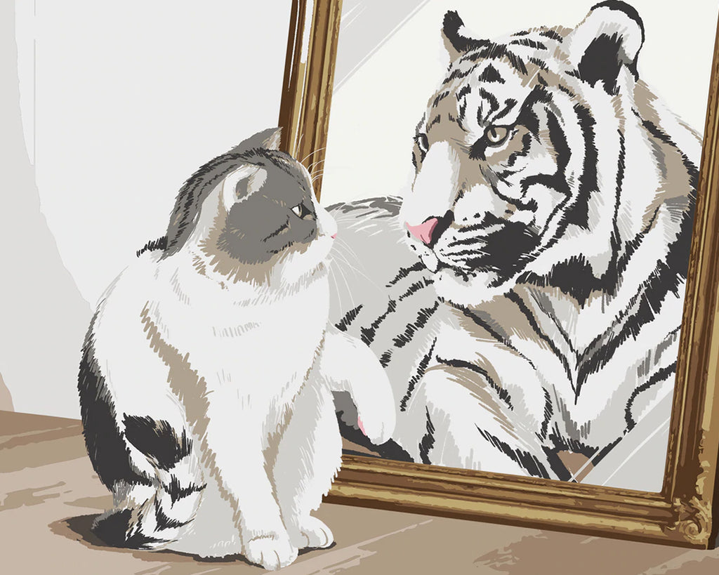 Kat en Tijger in de Spiegel Schilderen op Nummers