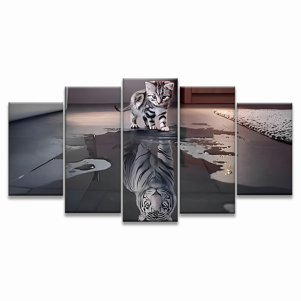 Kat en Tijger in Spiegelbeeld 5 Platen Schilderen op Nummers