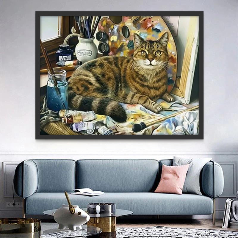 Kat en Verf op Tafel Schilderen op Nummers