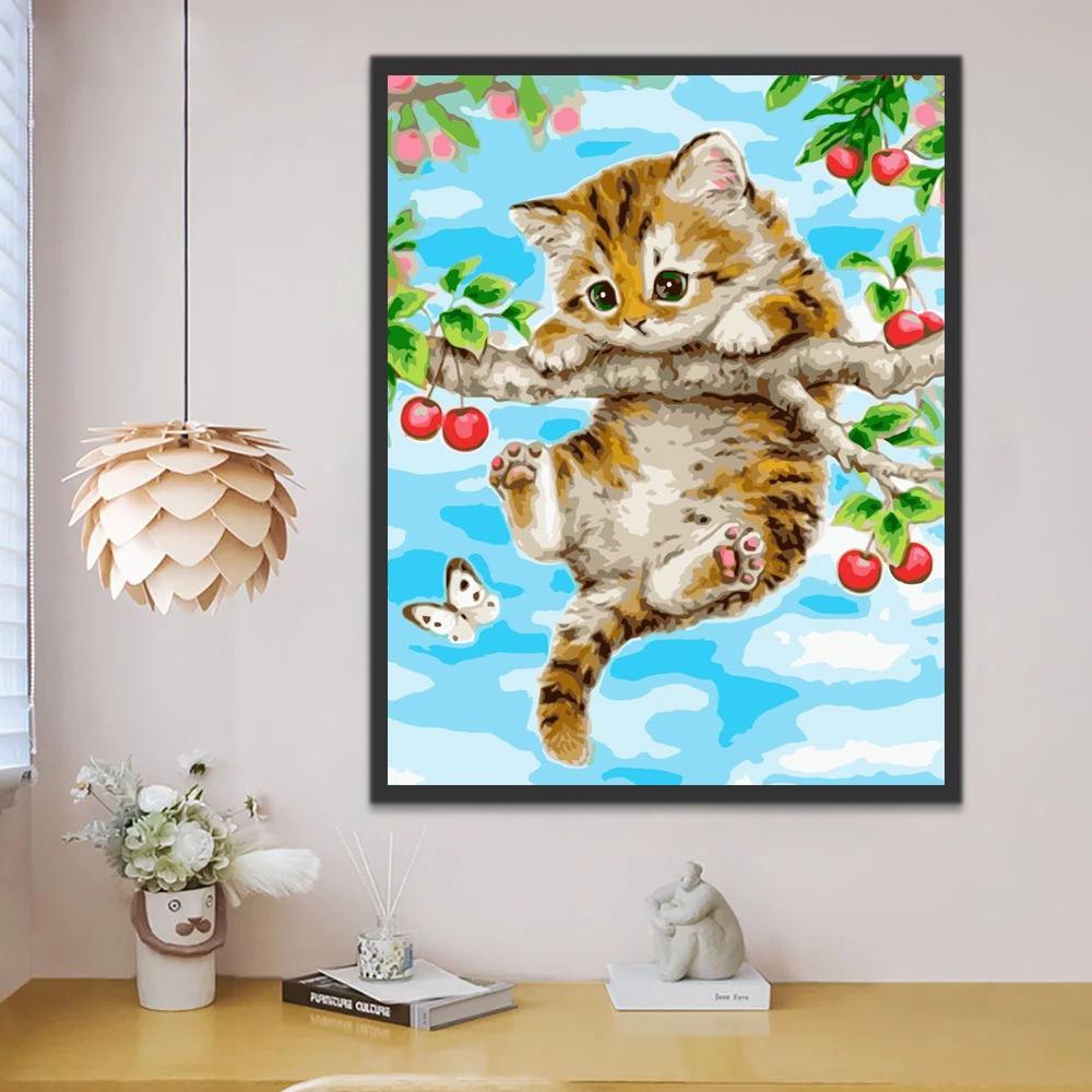 Kat en Vlinder in de Kersenboom Schilderen op Nummers