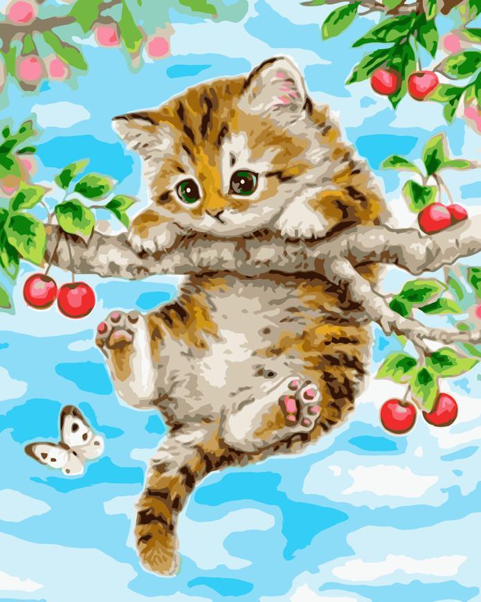 Kat en Vlinder in de Kersenboom Schilderen op Nummers