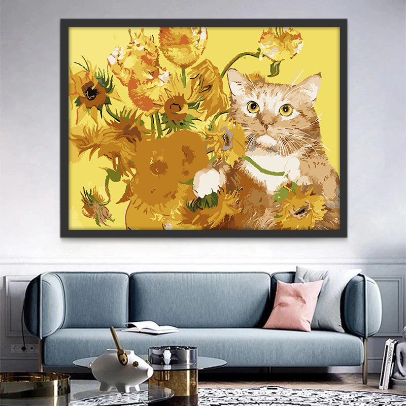 Kat en Zonnebloem Schilderen op Nummers