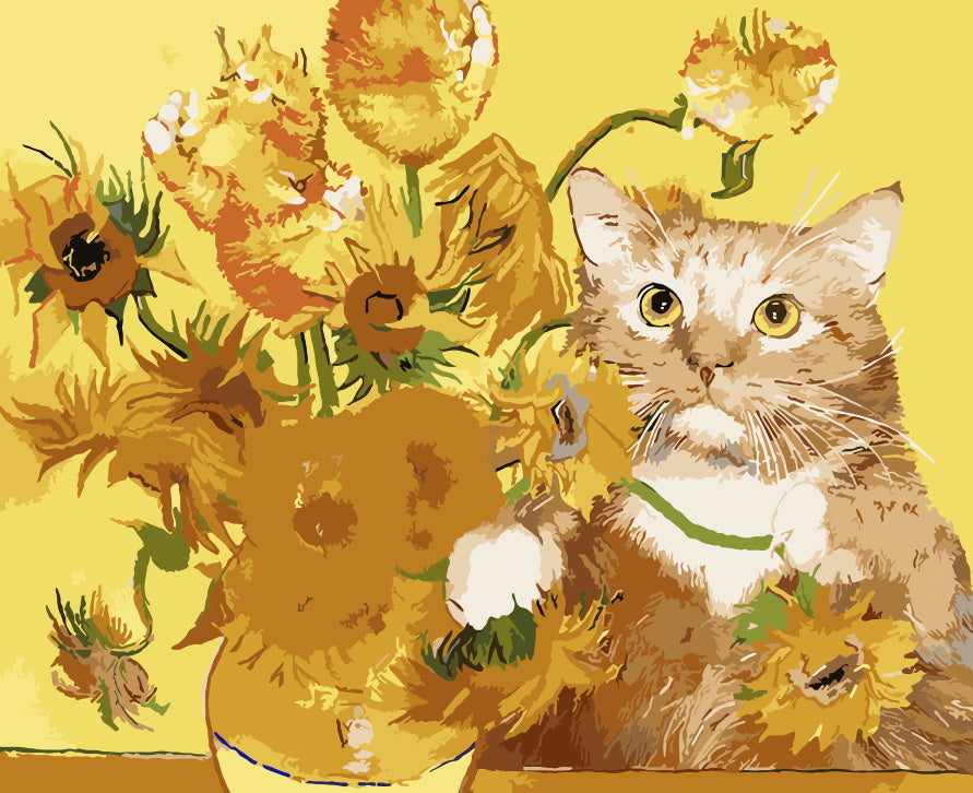 Kat en Zonnebloem Schilderen op Nummers