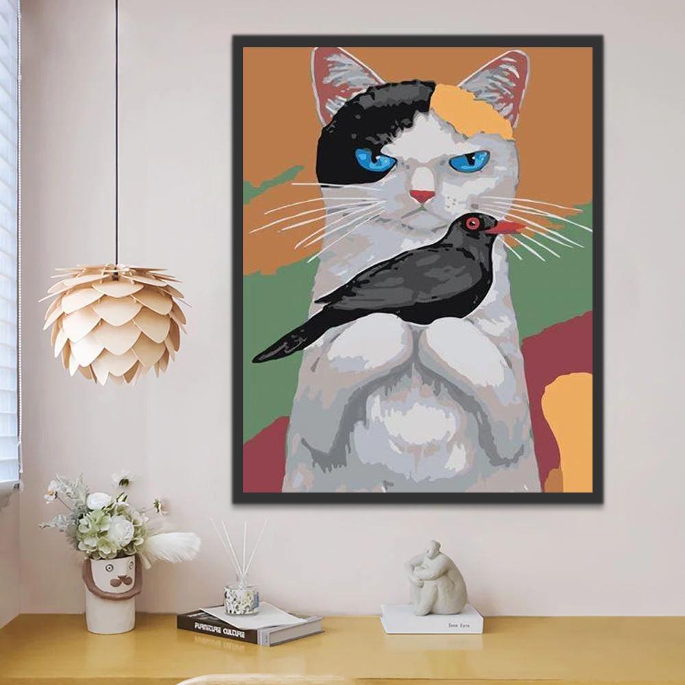 Kat en Zwarte Vogel Schilderen op Nummers