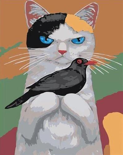 Kat en Zwarte Vogel Schilderen op Nummers