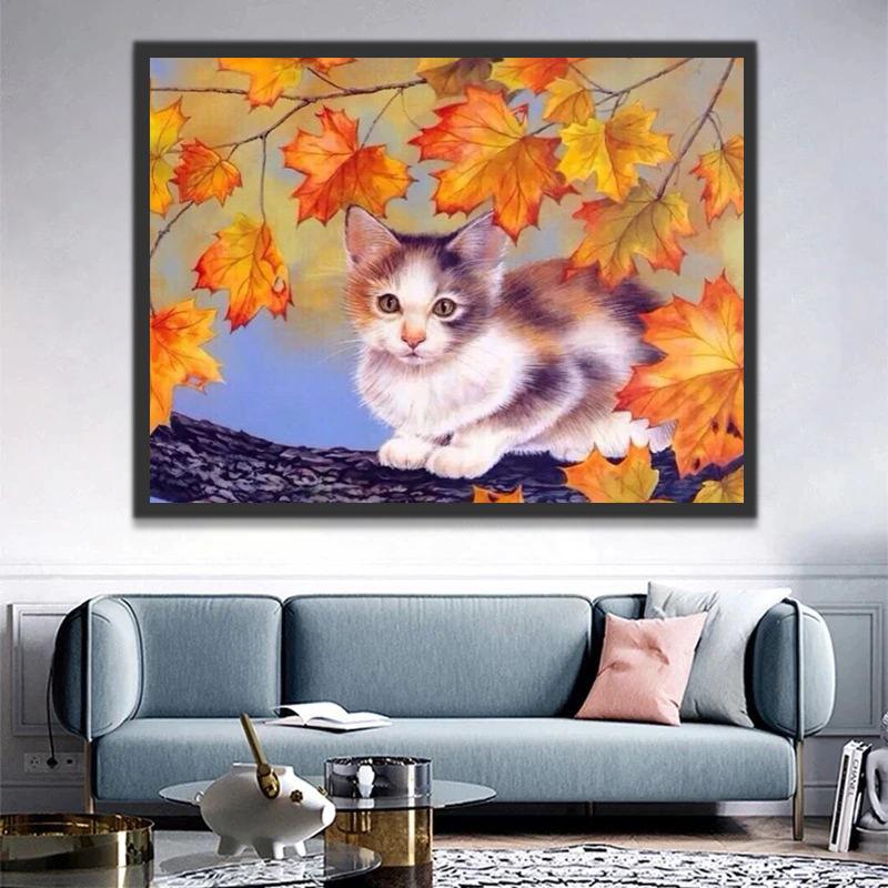 Kat in Esdoorn in de Herfst Schilderen op Nummers