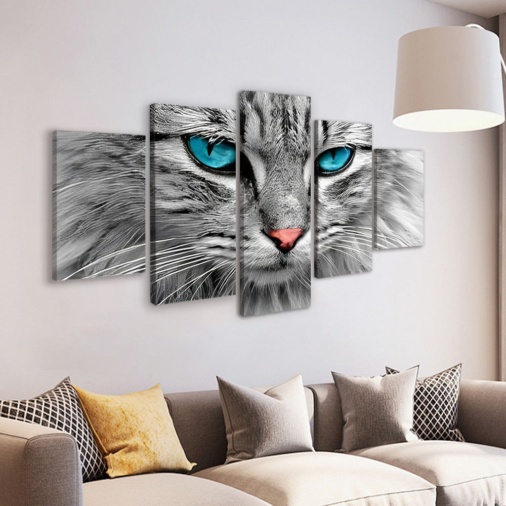 Kat met Blauwe Ogen 5 Platen Schilderen op Nummers