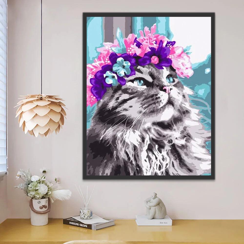 Kat met Bloemenkrans Schilderen op Nummers